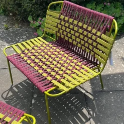 Outdoor Sessel Telar Geflecht 1A Weave Bordeaux Rot Und Verde Grün Gestell Stahl Verde Grün Mit Hocker