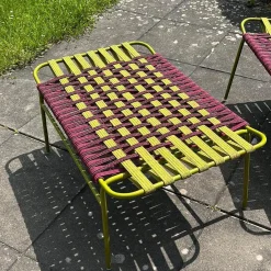 Outdoor Sessel Telar Geflecht 1A Weave Bordeaux Rot Und Verde Grün Gestell Stahl Verde Grün Mit Hocker