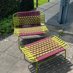 Outdoor Sessel Telar Geflecht 1A Weave Bordeaux Rot Und Verde Grün Gestell Stahl Verde Grün Mit Hocker