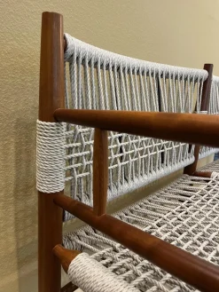 Outdoor Sofabank Lee Geflecht Kordel Eisblau Matt Blau Grau Gestell Holz Iroko Massiv Natur