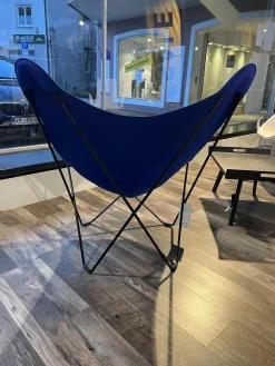 Outdoor Stuhl Sunshine Mariposa Sunbrella Stoff Atlantikblau Blau Gestell Stahl Schwarz