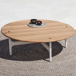 Outdoorcouchtisch Grand Weave Platte Teakholz Massiv Gestell Aluminium Pulverbeschichtet Weiß