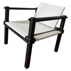 Outdoorsessel Farmer Bezug Stoff Weiß Grau Massivholzgestell Schwarz Geölt