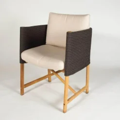 Outdoorsessel Giro Geflecht Woodland Saga Gestell Teakholz Kissen Stoff Laminat Dry Sand