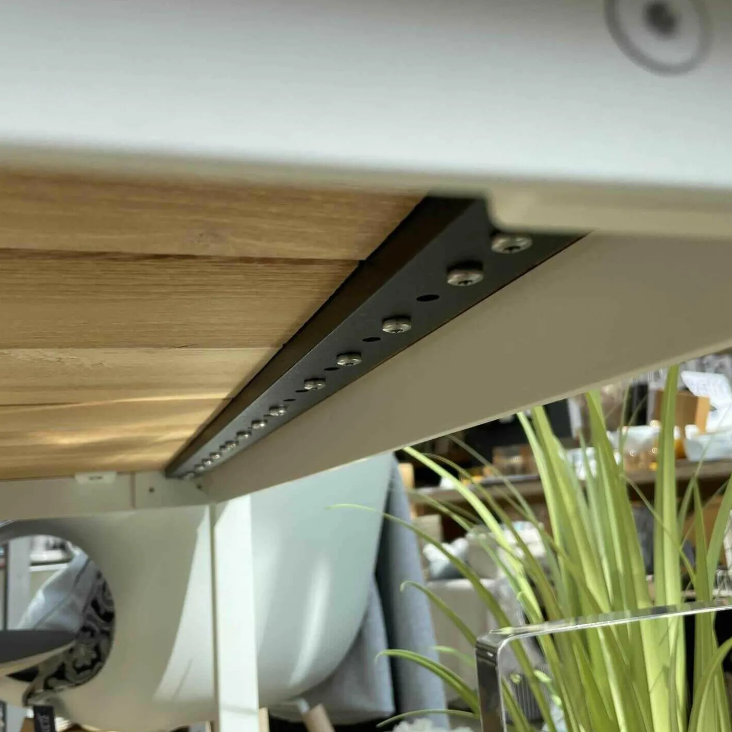 Outdoortisch S600 Akazie Roh Gebürstet Gestell Edelstahl Grauweiß Pulverbeschichtet