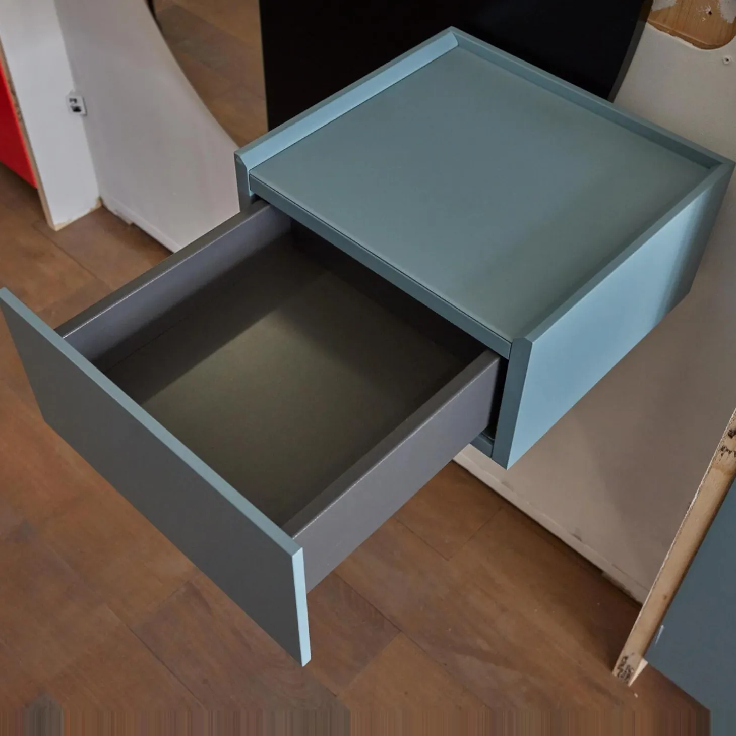 Paneelgarderobe Mask S Paneel Lack 46 Schwarz Und Schubkastenelement 53 Salbei Blau