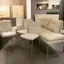 Polsterbank Mit Sessel Und 3 Stühlen Leder Toledo Perle Weiß Creme