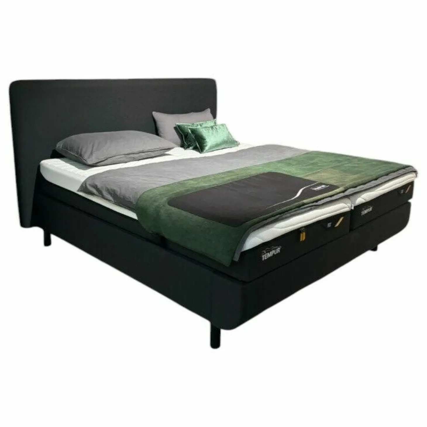 Polsterbett 83020173 Arc Static Disc Textilgewebe Charcoal Grey Grau Füße Eiche Schwarz Matt Lackiert Kopfteil Sensory Ohne Matratze Ohne Lattenrost