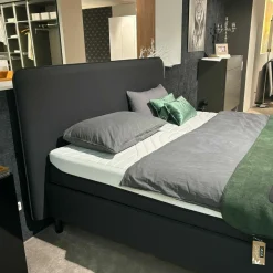 Polsterbett 83020173 Arc Static Disc Textilgewebe Charcoal Grey Grau Füße Eiche Schwarz Matt Lackiert Kopfteil Sensory Ohne Matratze Ohne Lattenrost