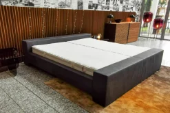 Polsterbett Brian Kopfteil A Niedrig Leder Novara 0523 Black Off Schwarz Fußplatte Holz Schwarz