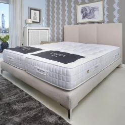 Polsterbett Kate Stoff Hot Madison 072 Beige Creme Füße Chrom mit Matratzen