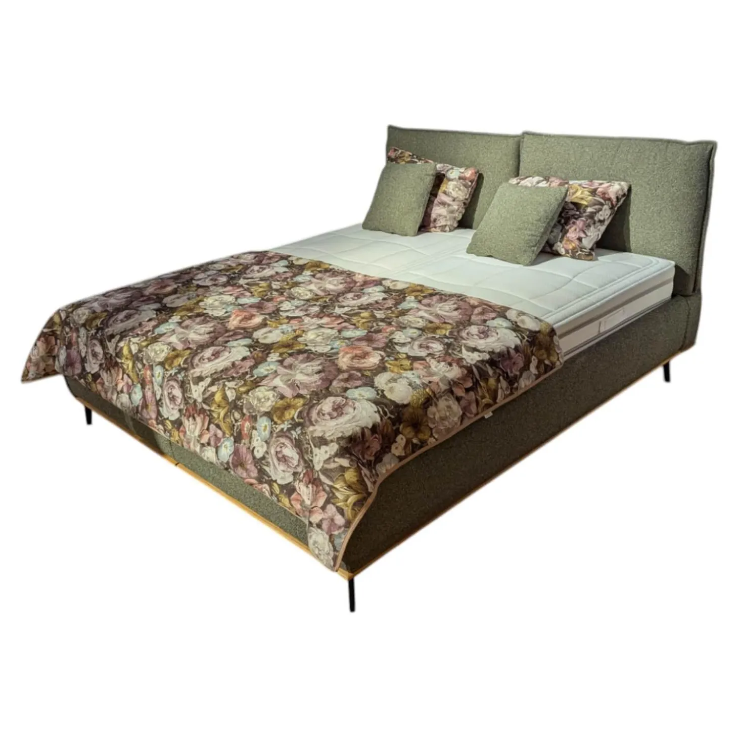 Polsterbett Merida Stoff Trust Lind 740003 Gruün Kopfteil 1857 Metallfuß W010 Schwarz Mit Matratzen