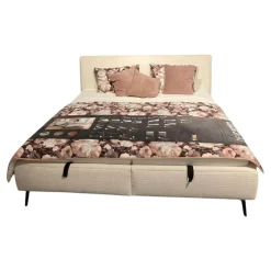 Polsterbett Samos Bezug Feincord natur 434000 Beige Kopfteil 1997M Metallfuß Schwarz Mit Matratze Lattenrost Plaid Und Kissen