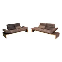 Polsterelementgruppe 2 5 2 Leder A India Schoko Braun Holzrahmen Wildeiche Massiv Metallfuß Aluminium Matt Satiniert Mit Kissen