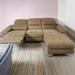 Polstergarnitur 2600 Motorisch Bezug Clash Oliv Metallfüße Chrom Glänzend