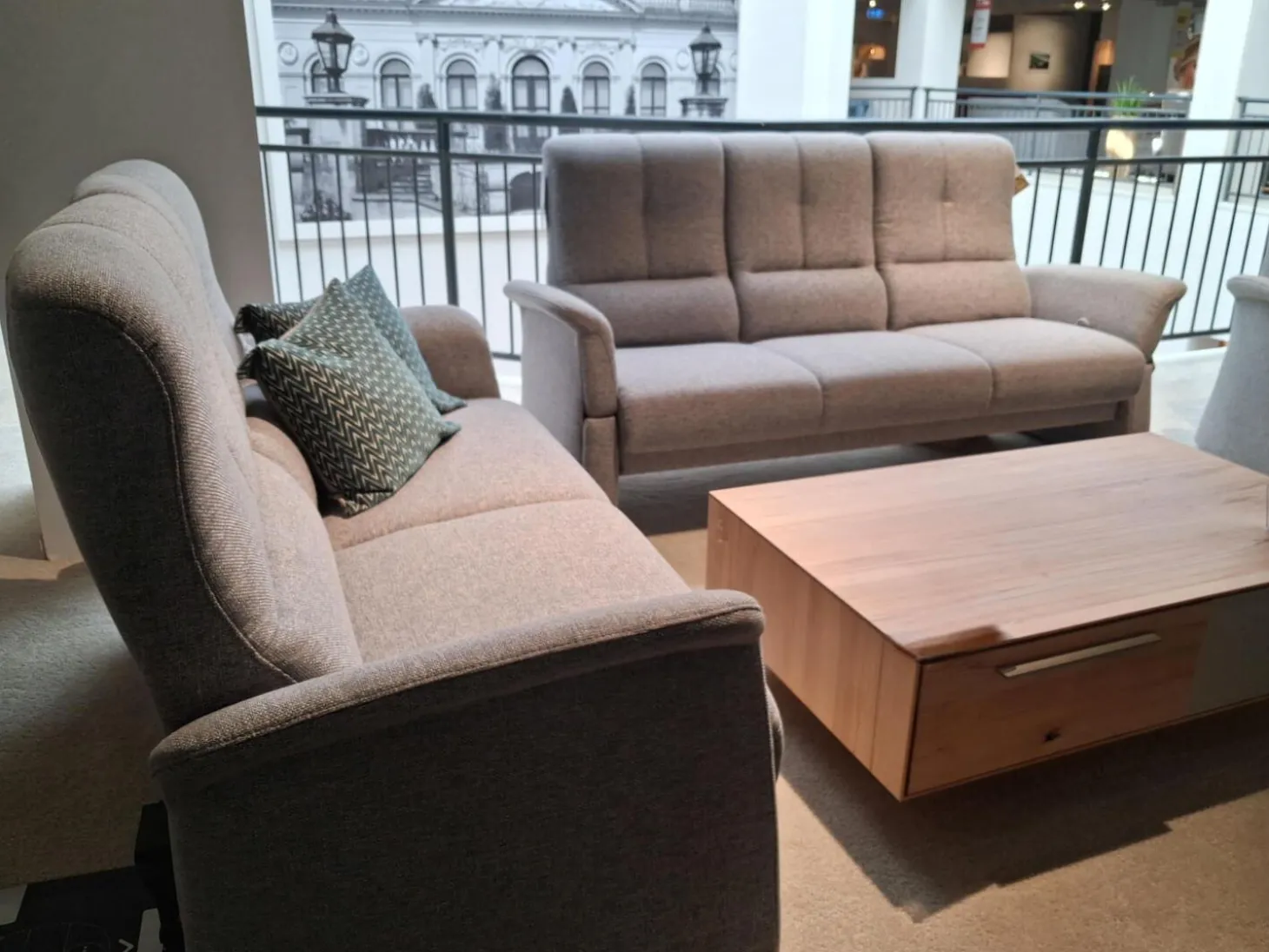 Polstergarnitur 6001 Select Stoff Bodyflux Aqua Braun Grau Gestell Mit Stoff Bezogen Mit Kunststoffgleitern