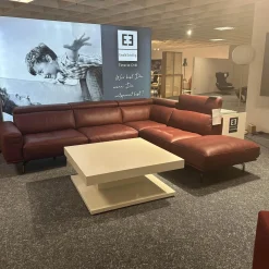 Polstergarnitur Amante Leder L150 87 Weinrot Rot Metallfuß Schwarzchrom Mit festem Hocker