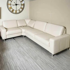 Polstergarnitur Bellini Leder BelVita Ecru Metallfuß Hochglanz Mit Verstellbaren Lehnen