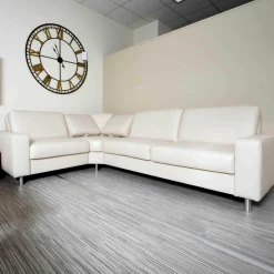 Polstergarnitur Bellini Leder BelVita Ecru Metallfuß Hochglanz Mit Verstellbaren Lehnen