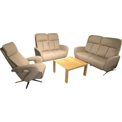 Polstergarnitur Havanna Leder Credo Pearl Grau Beige Gestell Metallkufe Schwarz Inklusive Kissen