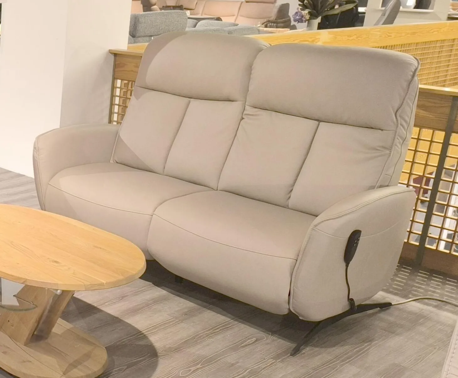 Polstergarnitur Havanna Leder Credo Pearl Grau Beige Gestell Metallkufe Schwarz Inklusive Kissen