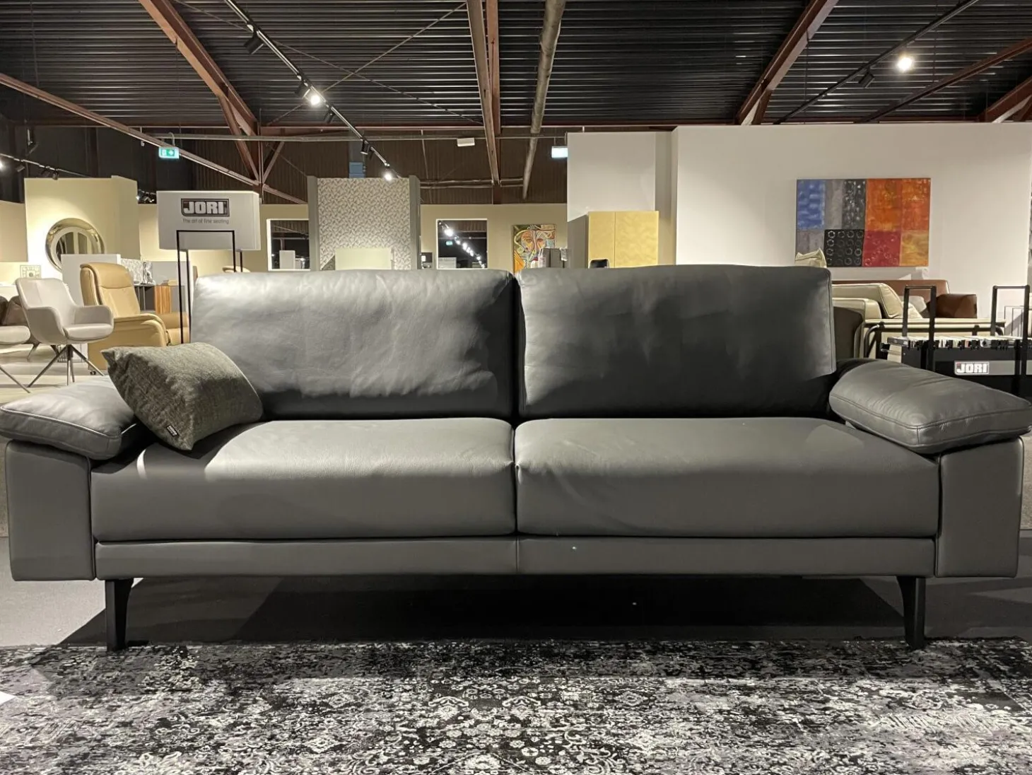 Polstergarnitur HS 450 Leder 545 56 Anthrazit Füße Metall Schwarz Inklusive Kissen