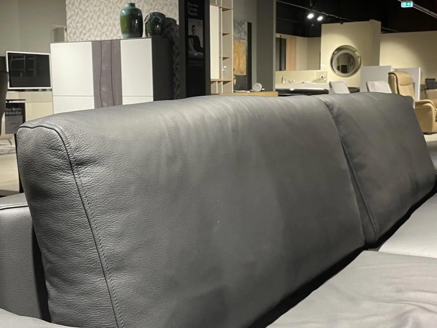 Polstergarnitur HS 450 Leder 545 56 Anthrazit Füße Metall Schwarz Inklusive Kissen