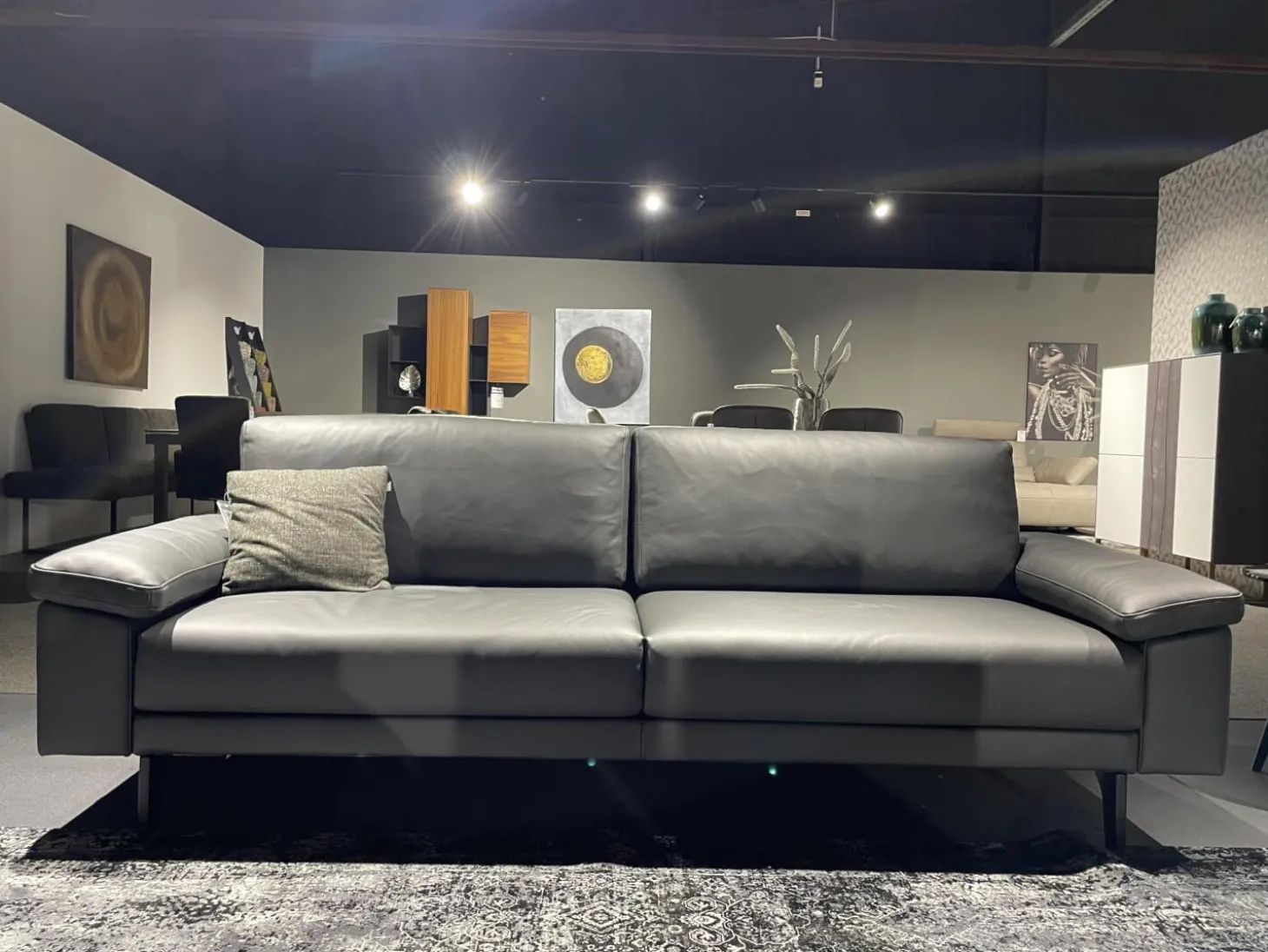 Polstergarnitur HS 450 Leder 545 56 Anthrazit Füße Metall Schwarz Inklusive Kissen