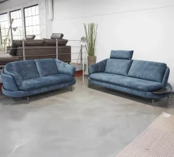 Polstergarnitur Kami Stoff 0735-51 Petrol Füße Anthrazit Verchromt 2 Sofas