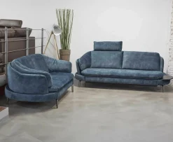 Polstergarnitur Kami Stoff 0735-51 Petrol Füße Anthrazit Verchromt 2 Sofas