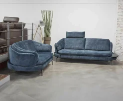 Polstergarnitur Kami Stoff 0735-51 Petrol Füße Anthrazit Verchromt 2 Sofas