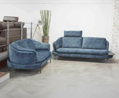 Polstergarnitur Kami Stoff 0735-51 Petrol Füße Anthrazit Verchromt 2 Sofas