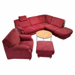 Polstergarnitur KS 4975 Stoff Charly Red Rot Fuß Metall Alufarbig Silber Inklusive Hocker