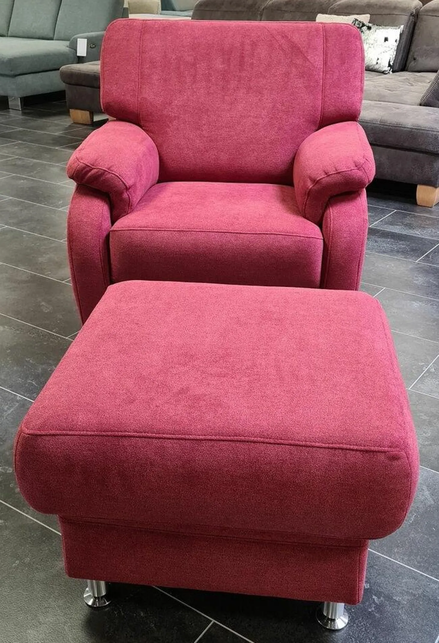 Polstergarnitur KS 4975 Stoff Charly Red Rot Fuß Metall Alufarbig Silber Inklusive Hocker