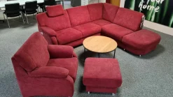 Polstergarnitur KS 4975 Stoff Charly Red Rot Fuß Metall Alufarbig Silber Inklusive Hocker