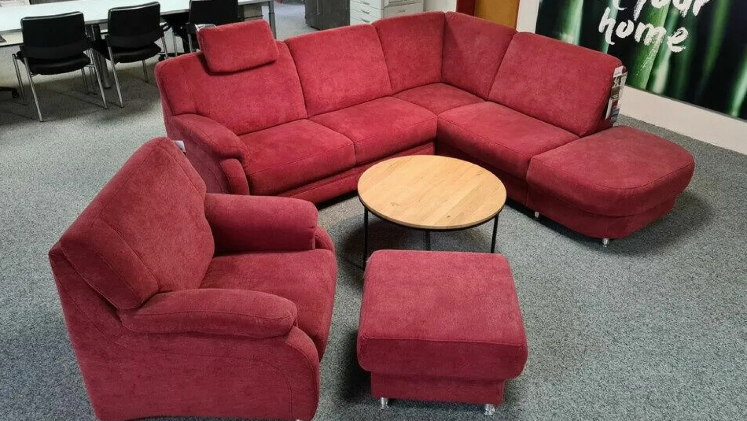 Polstergarnitur KS 4975 Stoff Charly Red Rot Fuß Metall Alufarbig Silber Inklusive Hocker