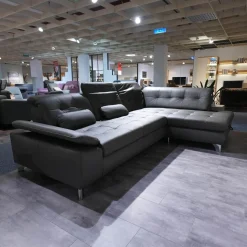 Polstergarnitur MM-PN1078 Bezug Leder Torro Grau Metallfuß Glänzend