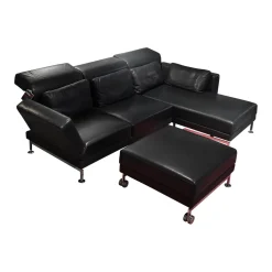 Polstergarnitur Moule Bezug Leder Lama 5669 10 Schwarz Mit Hocker