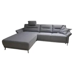 Polstergarnitur MR 375 Stoff Picasso Jeans Grau Füße Metall 245 Schwarz Matt Mit Stauraumfunktion Und Kissen