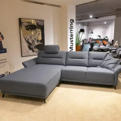 Polstergarnitur MR 375 Stoff Picasso Jeans Grau Füße Metall 245 Schwarz Matt Mit Stauraumfunktion Und Kissen