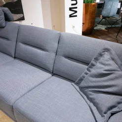 Polstergarnitur MR 375 Stoff Picasso Jeans Grau Füße Metall 245 Schwarz Matt Mit Stauraumfunktion Und Kissen