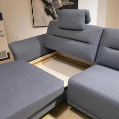 Polstergarnitur MR 375 Stoff Picasso Jeans Grau Füße Metall 245 Schwarz Matt Mit Stauraumfunktion Und Kissen