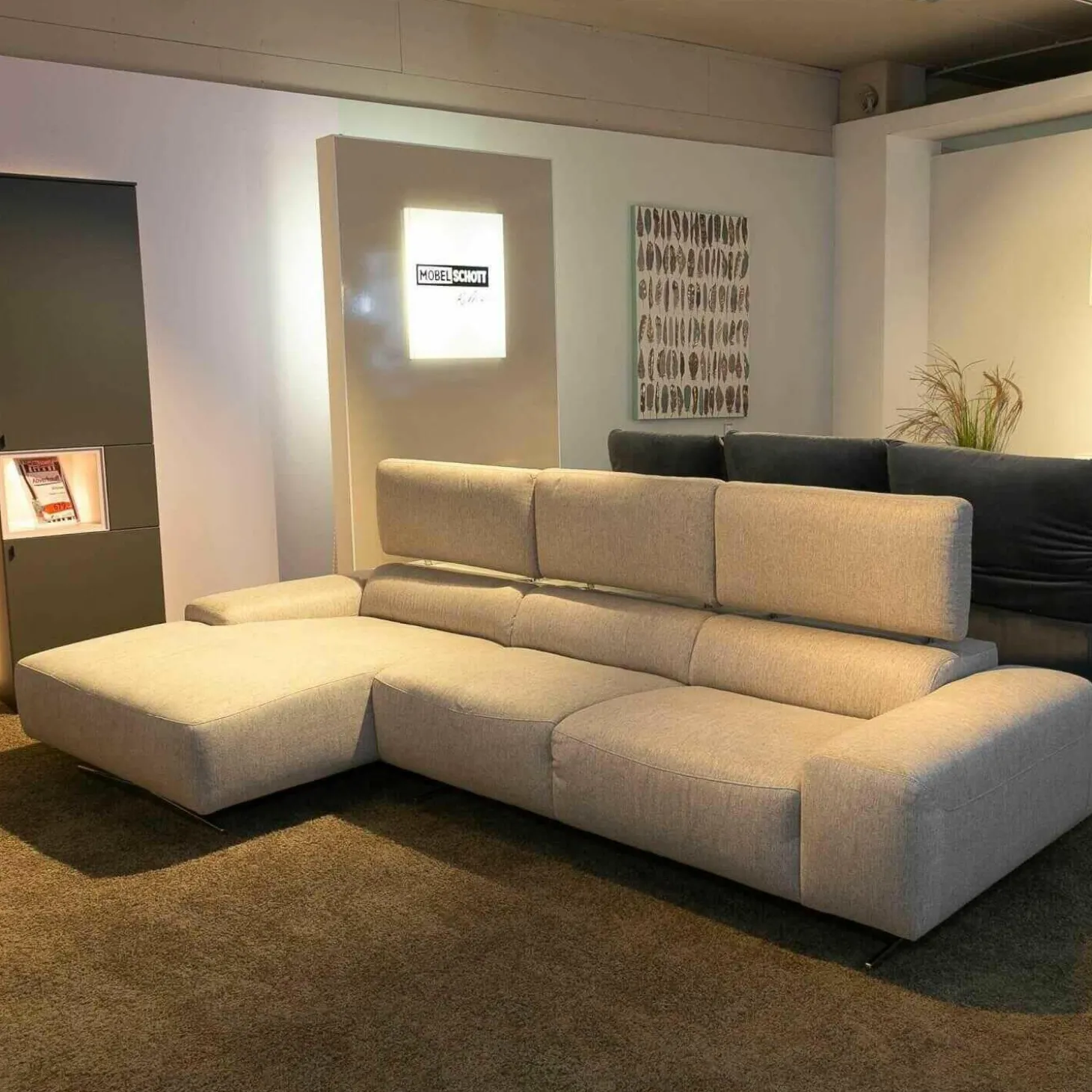 Polstergarnitur WK 5660 Matheo Stoff WK11-078 Beige Fuß Edelstahl