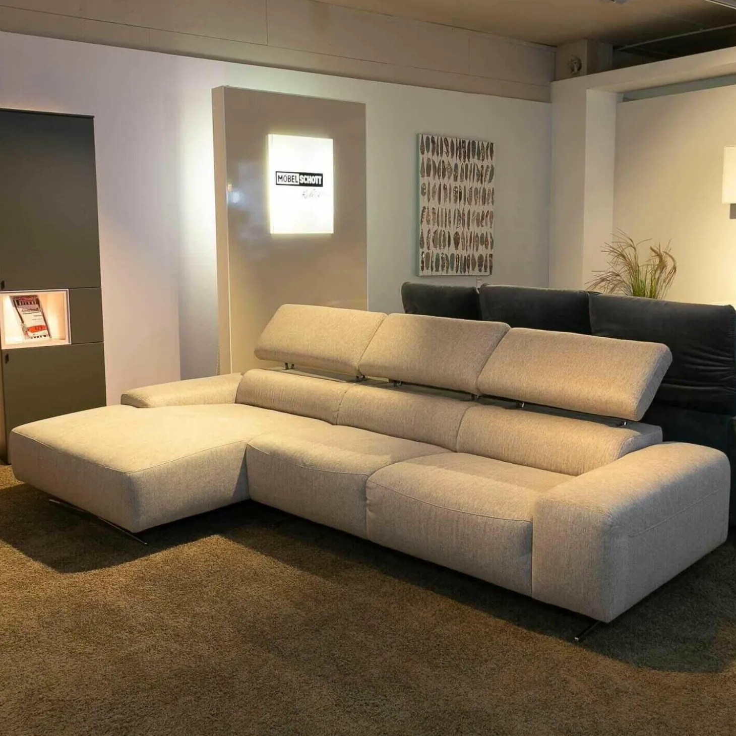 Polstergarnitur WK 5660 Matheo Stoff WK11-078 Beige Fuß Edelstahl