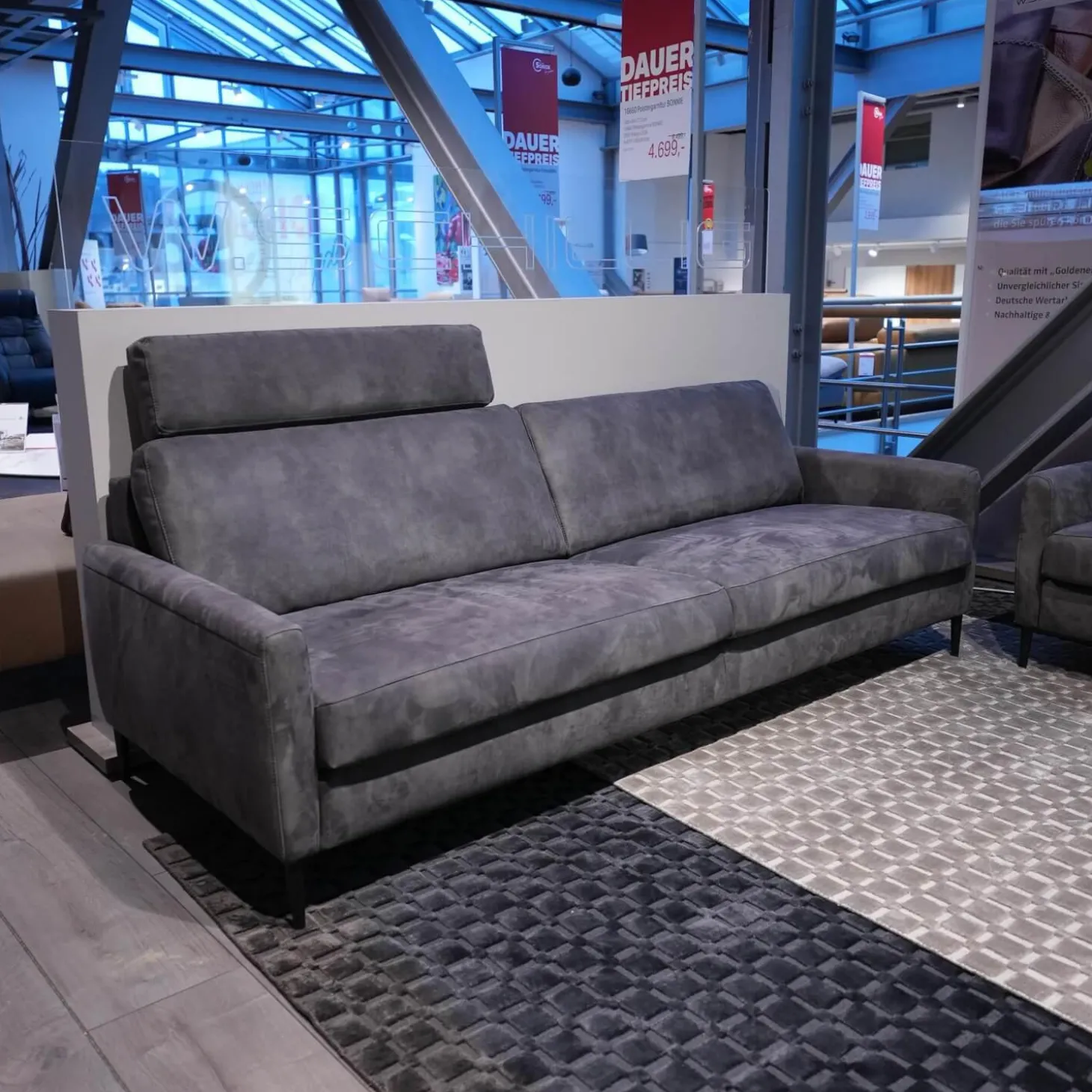 Polstergruppe 22850 Alexx Stoff V5295 Anthracite SK40 Grau Füße Metall Lackiert Schwarz Ohne Kopfstütze