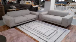 Polstergruppe 79053 Bezug Stoff 1211 12 Grau Creme Fuß Metall Alu Poliert