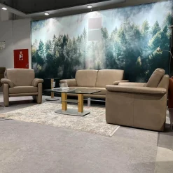 Polstergruppe 24965 Lucca Bezug Leder Z7549 Sand Beige Hohe Ausführung Ohne Tisch
