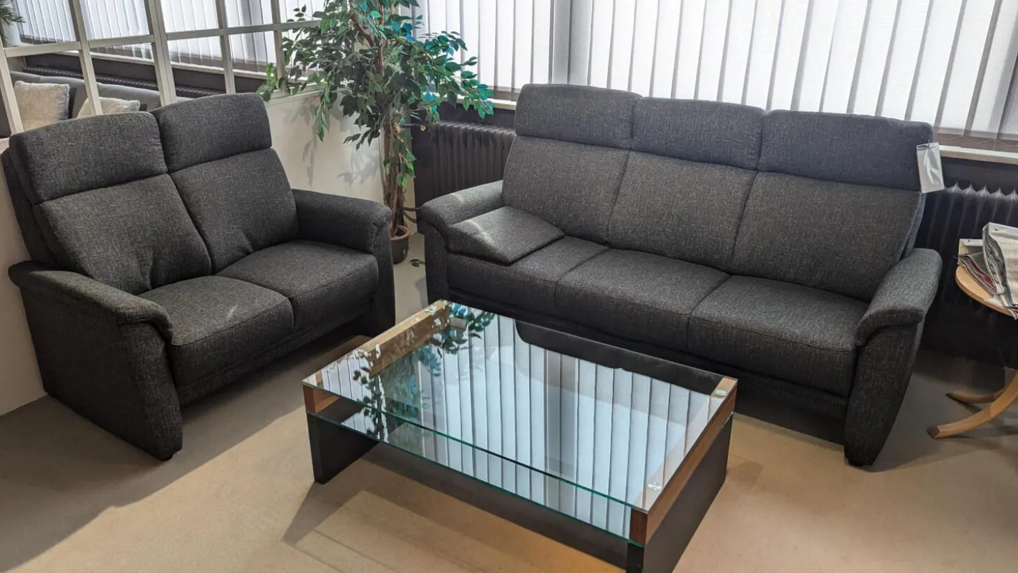 Polstergruppe Arnheim Stoff Grit 5407 121 Anthrazit 3-2-1 Mit Keillkissen