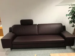 Polstergruppe Bezug Leder Rotbraun Metallfüße Chrom Glänzend Mit Kopfstütze Ohne Couchtisch