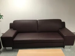 Polstergruppe Bezug Leder Rotbraun Metallfüße Chrom Glänzend Mit Kopfstütze Ohne Couchtisch